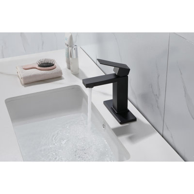 Pop - Up Drain And Single Handle Bathroom Faucet  Overflow , Matte Black Stainless, Splash Water Flow Sink In Black, Corrosion Design