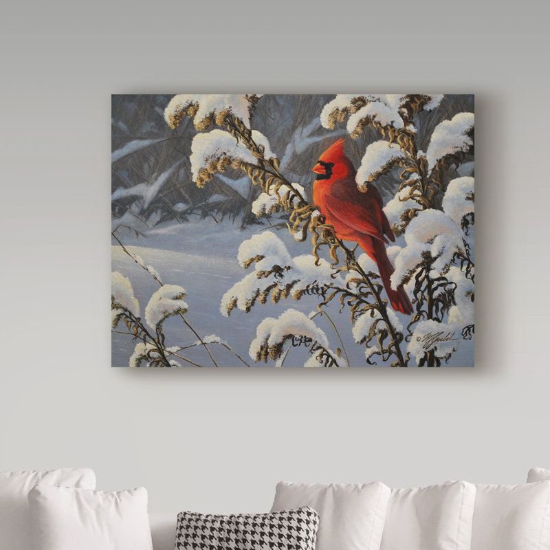 Berrien «Winter Red Cardinal», reproduction d'impression sur toile tendue, H 35 po x l 47 po x P 2 po