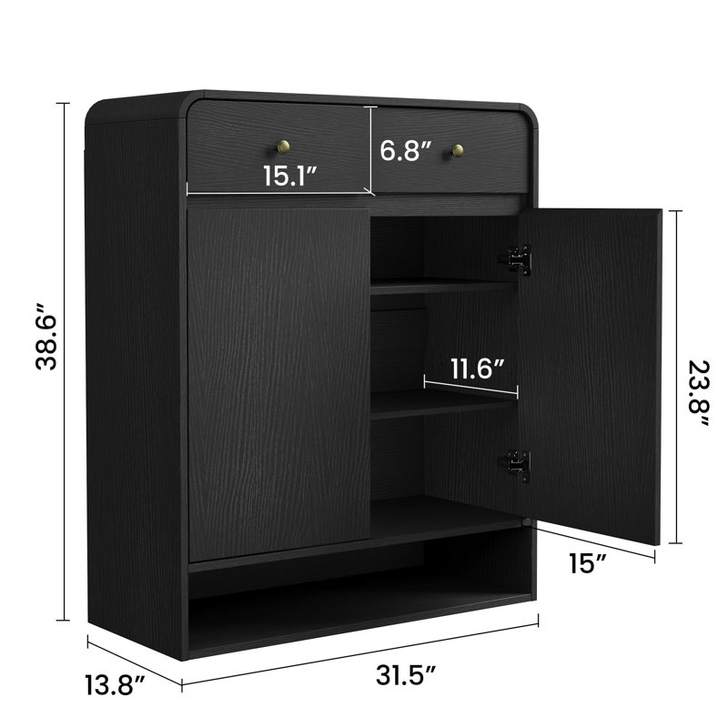 Armoire de rangement pour chaussures 31,5 po avec tablettes réglables et 2 tiroirs pour le vestibule ou le couloir, Noir