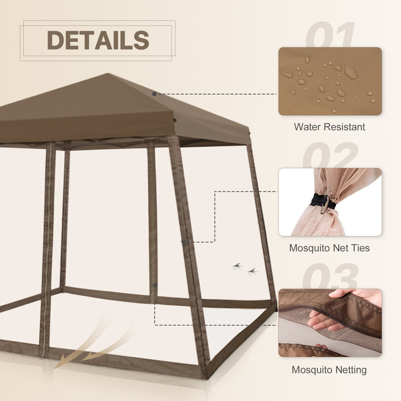10x10 Brown Steel Pop-Up Patio Gazebo with Netting