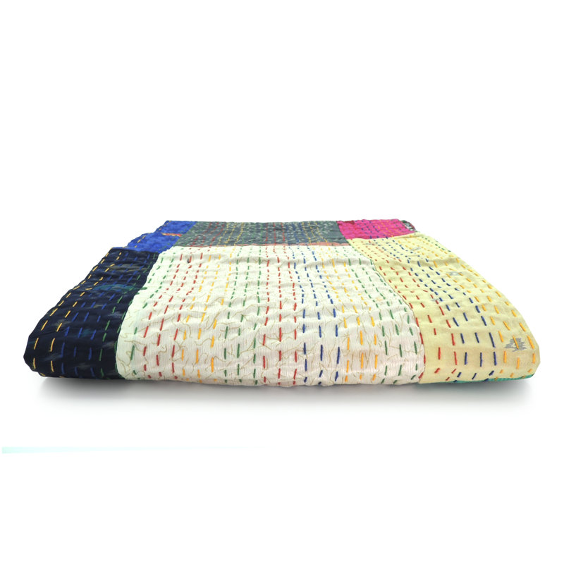 Multicolor Cotton and Silk Patchwork Throw Blanket