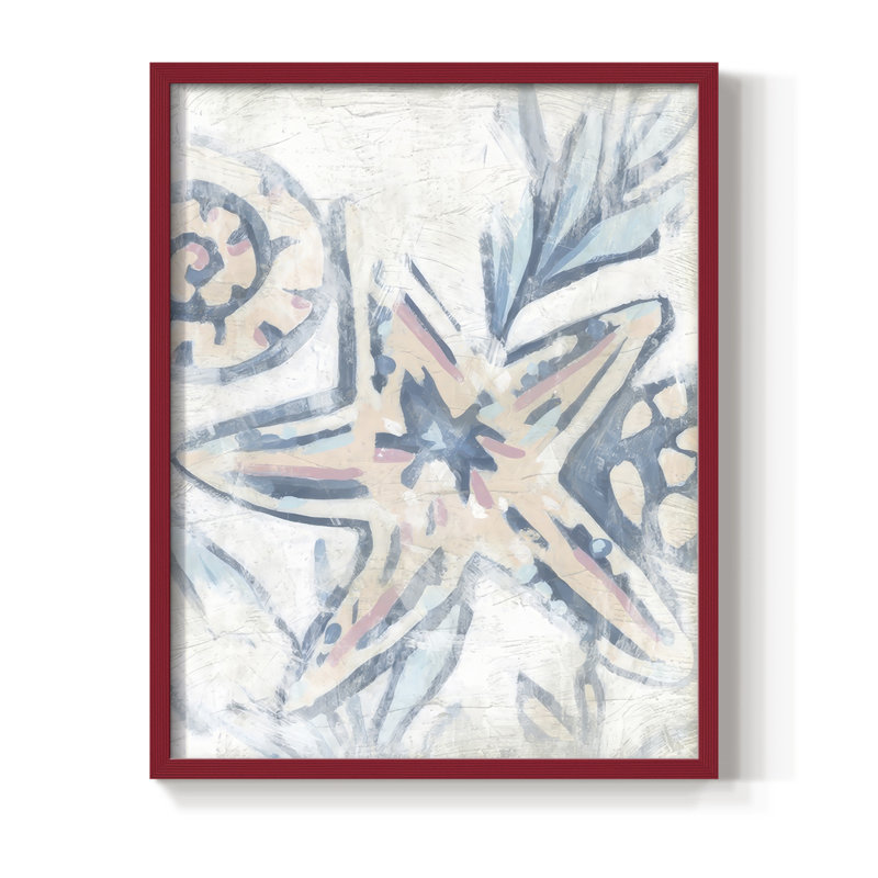Reproduction encadrée Beach Shell Fresco IV - bois massif, H 15 po x l 12 po, Rouge