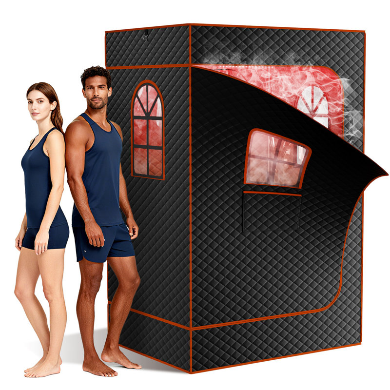 2 Person Full Body Portable Steam Sauna Tent, Home Spa Insulated Sauna Box with Dual Steamers, 2 Folding Chairs, Triple Windows & Practical Hooks