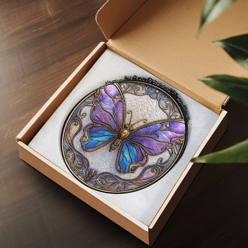 Panneaux de vitrail éclatants en forme de papillon pour décoration de fenêtre, 9,8 x 9,8 po (25 x 25 cm)