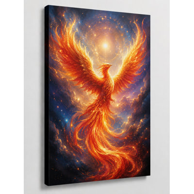 Large Chinese Feng Shui Celestial Phoenix Among Cosmic Stars Wall Art Canvas Print 24x36 Inch Spiritual Fortune Decor Fantasy Fire Bird Artwork for Living Room  Home Decor - Ready to hang
