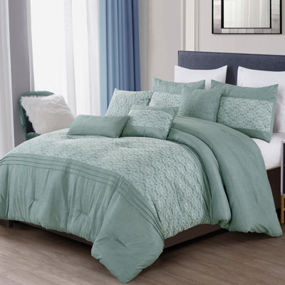 Ensemble d'édredon pour grand lit 7 pièces avec motif brodé, microfibre douce, 100% polyester, collection de literie toutes saisons