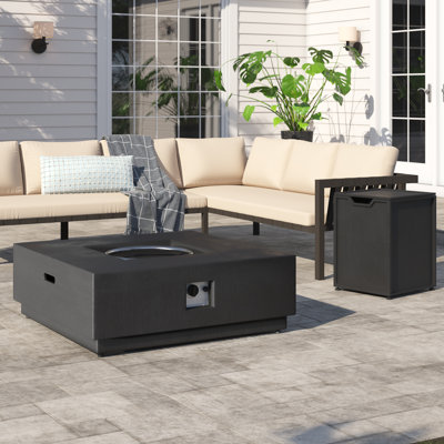Arieli Square Cast Iron Propane Fire Pit Table with Hidden Fuel Tank