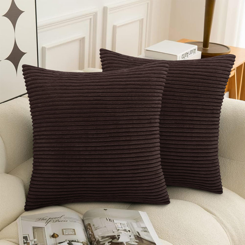 Striped Crushed Velvet Cushion Cover (Set Of 2) , Coffee