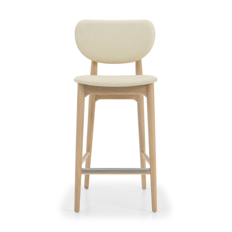 Stella Upholstered Stool, Saddle/Acorn/Brushed Nickel