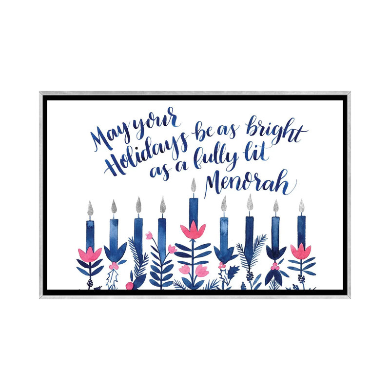 Boho Hanukkah Collection A par Grace Popp - impression d'art graphique, H 26 po x l 40 po x 1,5 po, Toile avec cadre argenté