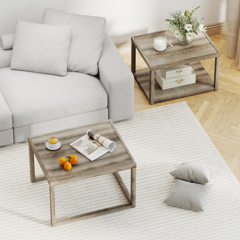 Ensemble de 2 tables basses gigognes empilables avec tablette de rangement