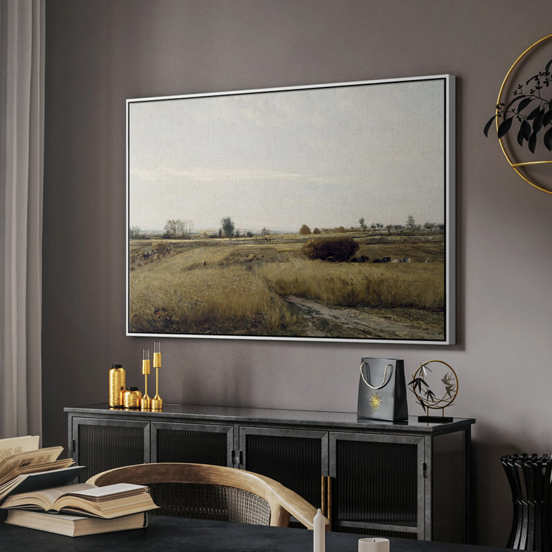 Paysage rétro - cmxxvii - reproduction sur toile flottante, H 27 po x l 41 po, Blanc