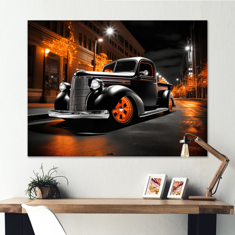 Drifters camionnette noir et orange - imprimé, Toile tendue, H 16 po x l 32 po x P 1 po