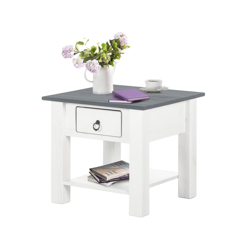 Embry Solid Wood End Table, White, Grey