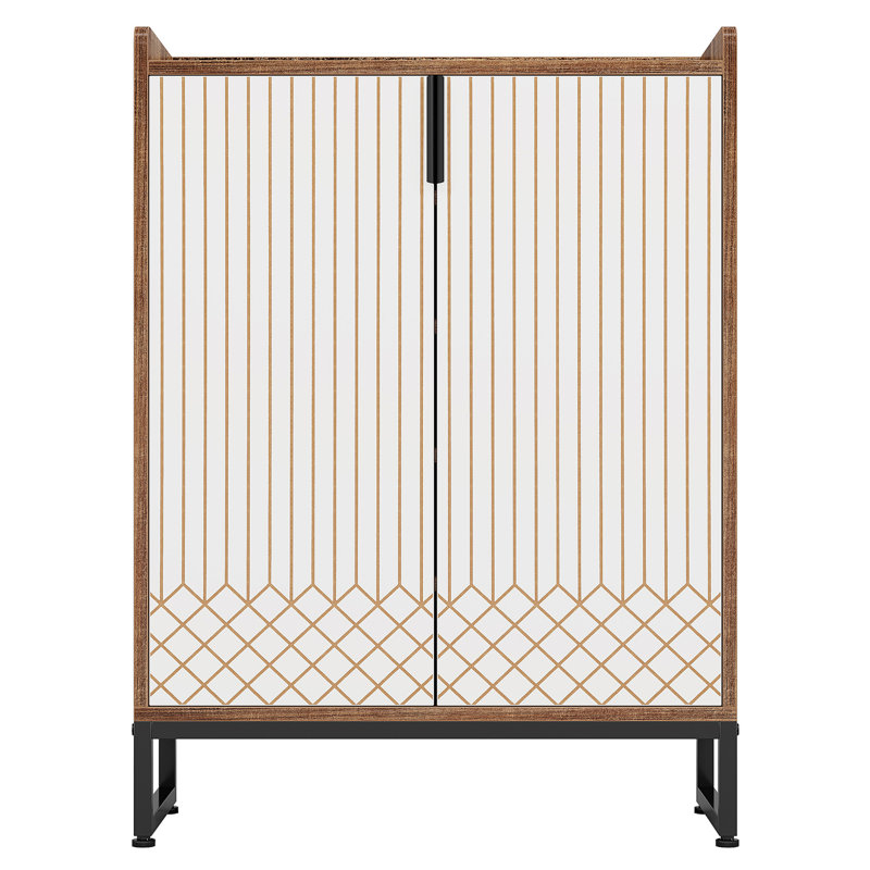 29.52” Brown & White Shoe Cabinet With Doors, Brown/White