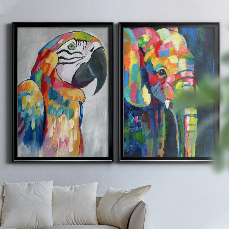 «Vibrant Parrot», ensemble de 2 reproductions d'impressions, H 30,5 po x l 42,5 po x P 3 po, H 31,5 po x l 47 po x P 1,5 po