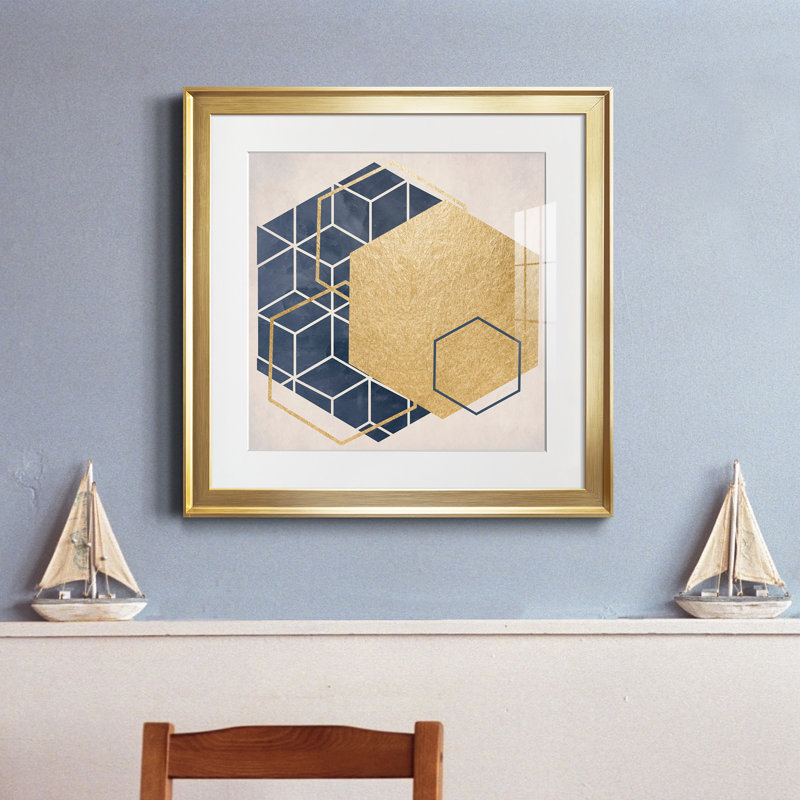 Geo I - cadre photo, Papier encadré doré, H 17,5 po x l 17,5 po x P 1,5 po