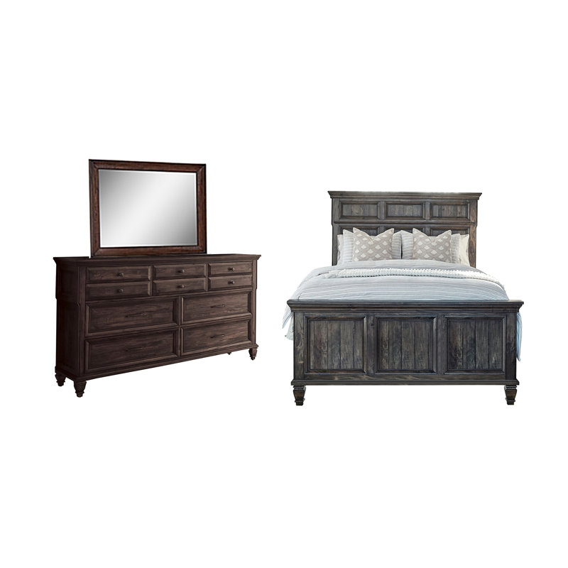Ensemble de chambre à coucher 3 pièces avec commode et miroir Kionah, Grand