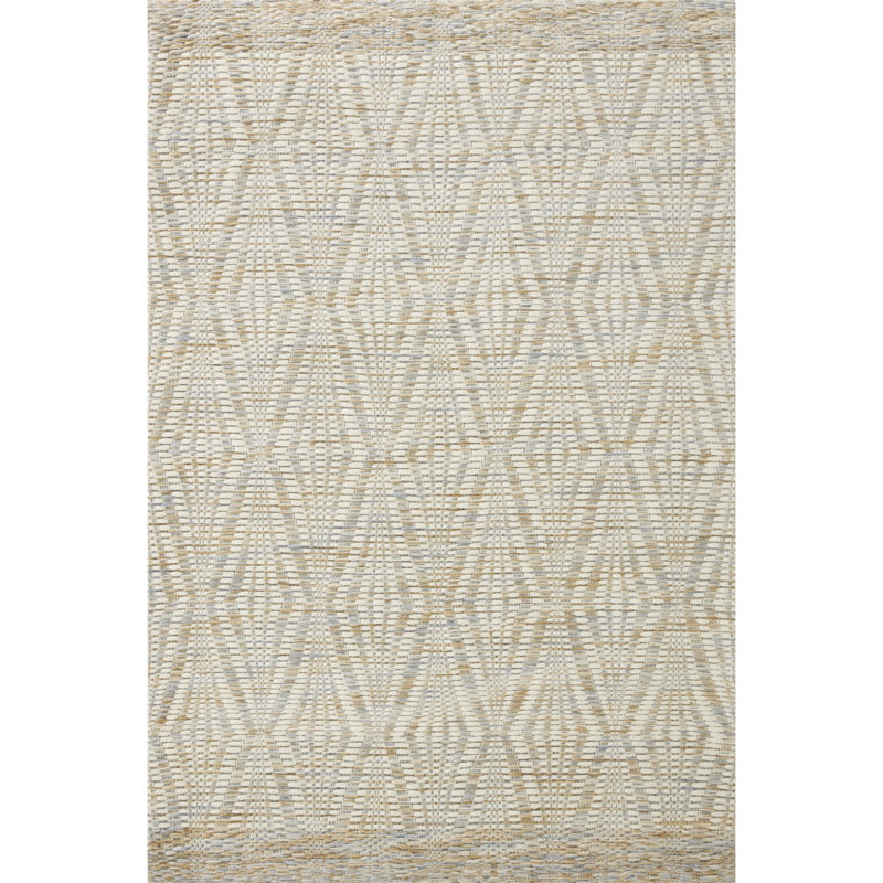Tapis géométrique tissé à la main ivoire / sable Roseanna, Rectangle 7 pi 9 po x 9 pi 9 po