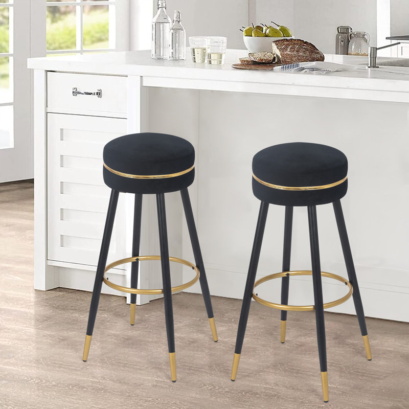Tabouret de comptoir Giampietro, Noir / or, Tabouret de bar (siège d'une hauteur de 29,5 po)