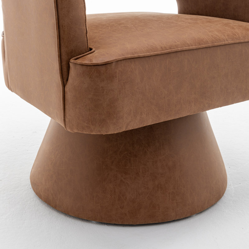 Kenzlee Upholstered Swivel Barrel Chair, Brown Polyester