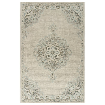 Weekes Vintage Floral Handmade Natural Wool Area Rug, Ivory/Light Blue