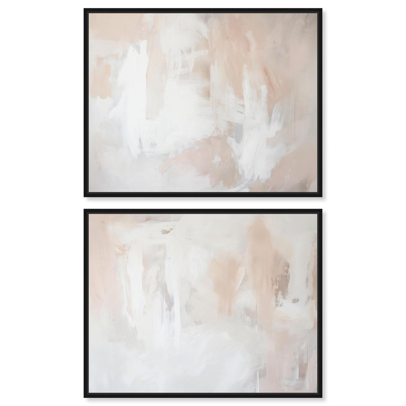 Ensemble de 2 décorations murales neutres «Neutral Harmony Beige Abstracts» par Art Remedy, cadre noir, 20 x 16