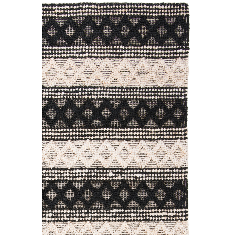 Natural Fiber Hand Woven Jute/Cotton Geometric Rug in Ivory/Black, Rectangle 4' x 6'