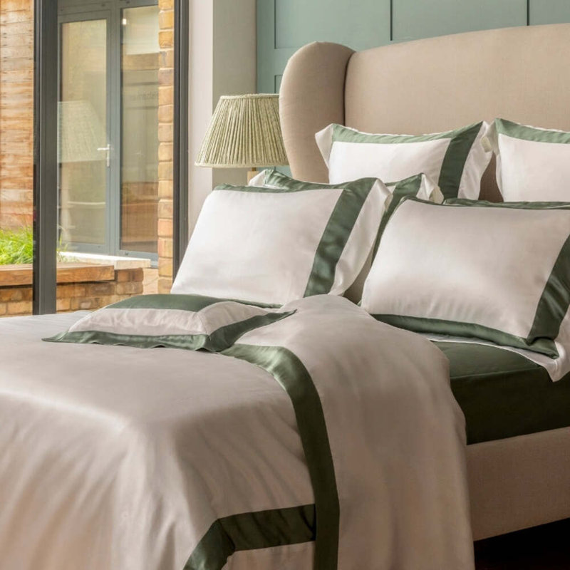 Silk Pillowcase King 20"x40" Ebury White & Green Border, King Oxford Pillow Case