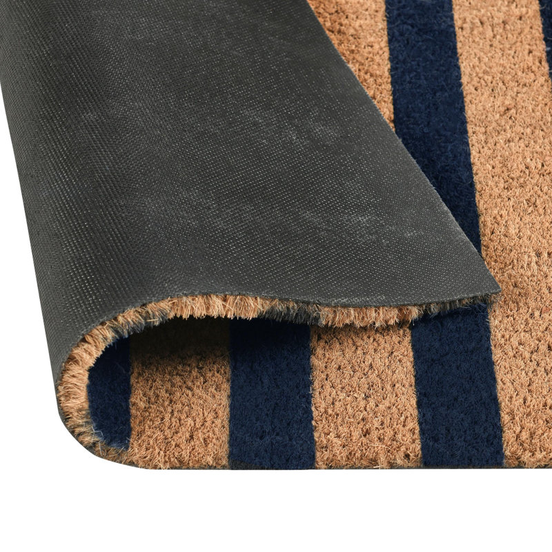 Coir Striped Outdoor Doormat, Tan/Navy