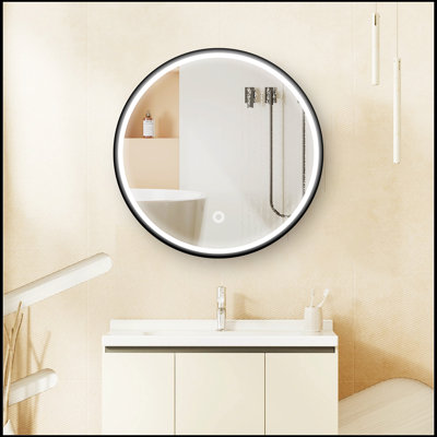 Armoire à pharmacie murale avec miroir anti-buée 24 x 24 pouces 3 couleurs avec cadre noir clair