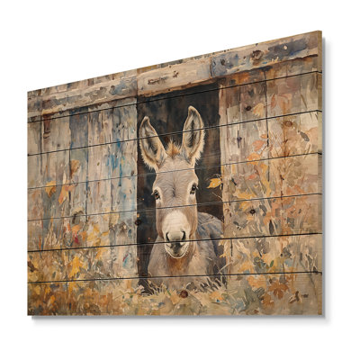 Âne, portrait floral à la grange - art mural en bois d'âne - sur bois de pin naturel