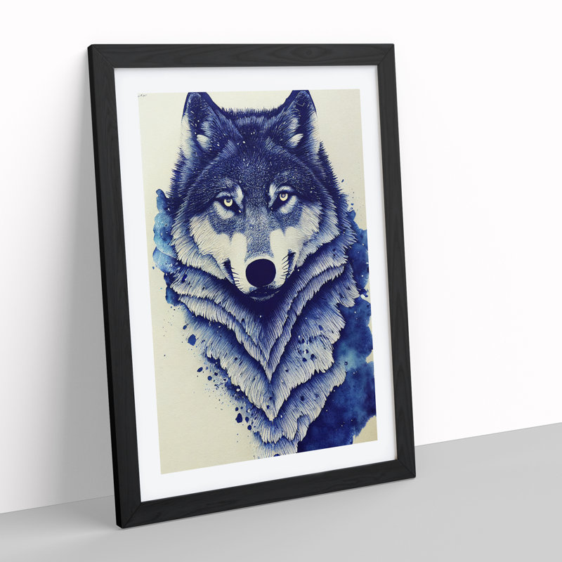 XV1022-5238X Winter Wolf Art No.2 - Single Picture Frame Print, Black Framed, 64cm H x 46cm W