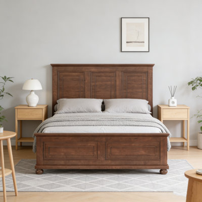 Farmhouse Style Queen Size Pinewood Bed With Headboard And Storage Bench (2 Drawers), Walnut
