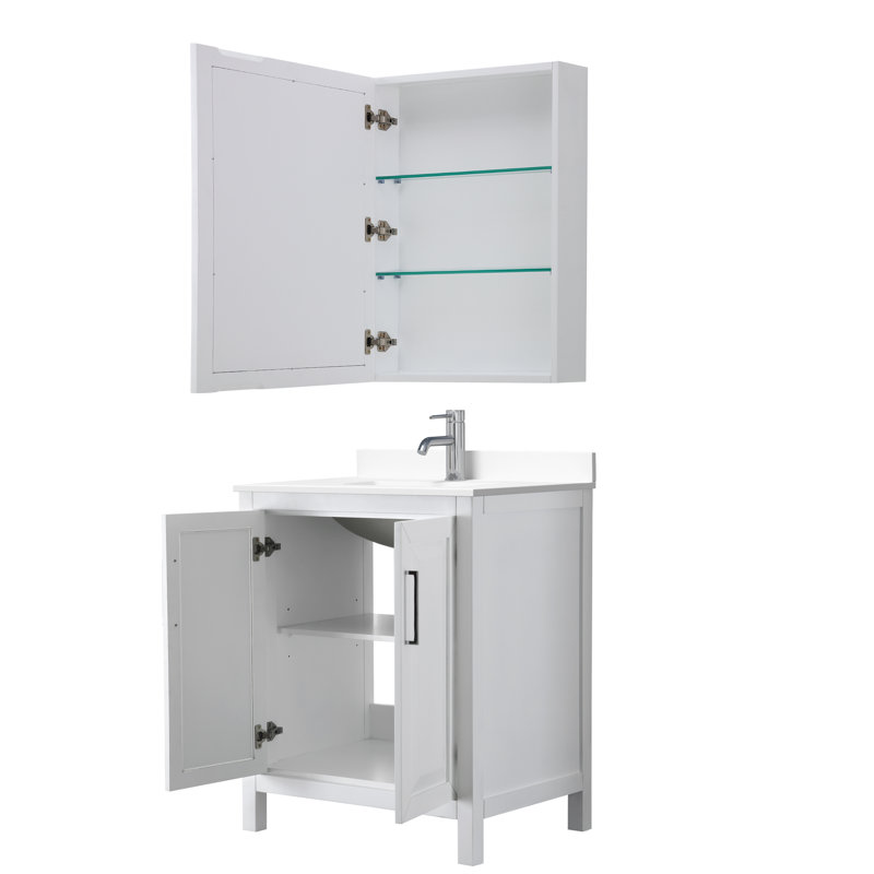 Daria 30'' Single Bathroom Vanity with Marble Top, White Cultured Marble, White, Polished Chrome