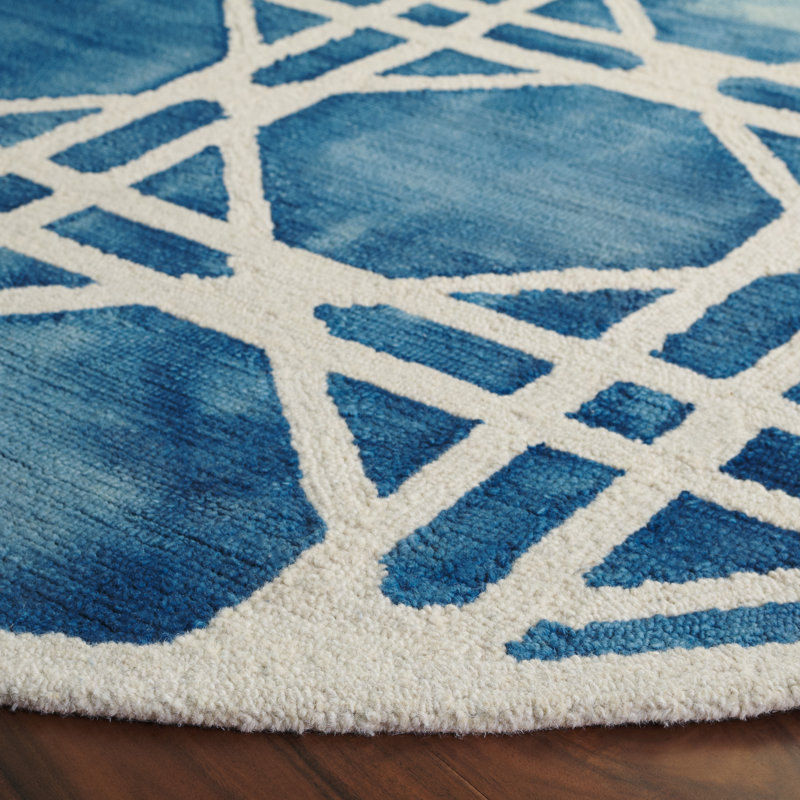 Dip Dye Hand Tufted Wool Geometric Rug, Round 7'