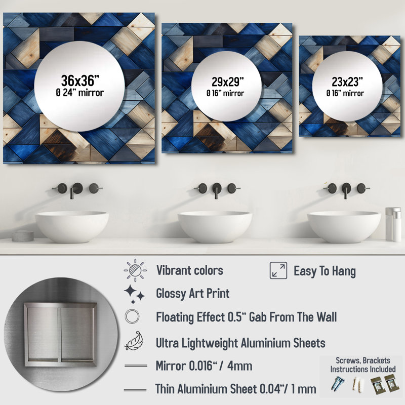 Carreaux beige et bleu Symmetry I - Décoration murale moderne carrée pour miroir, 36 po x 36 po