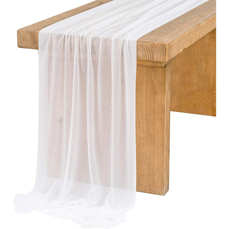 Chemin de table en mousseline de soie, L 236,22 po x l 29,53 po, Blanc