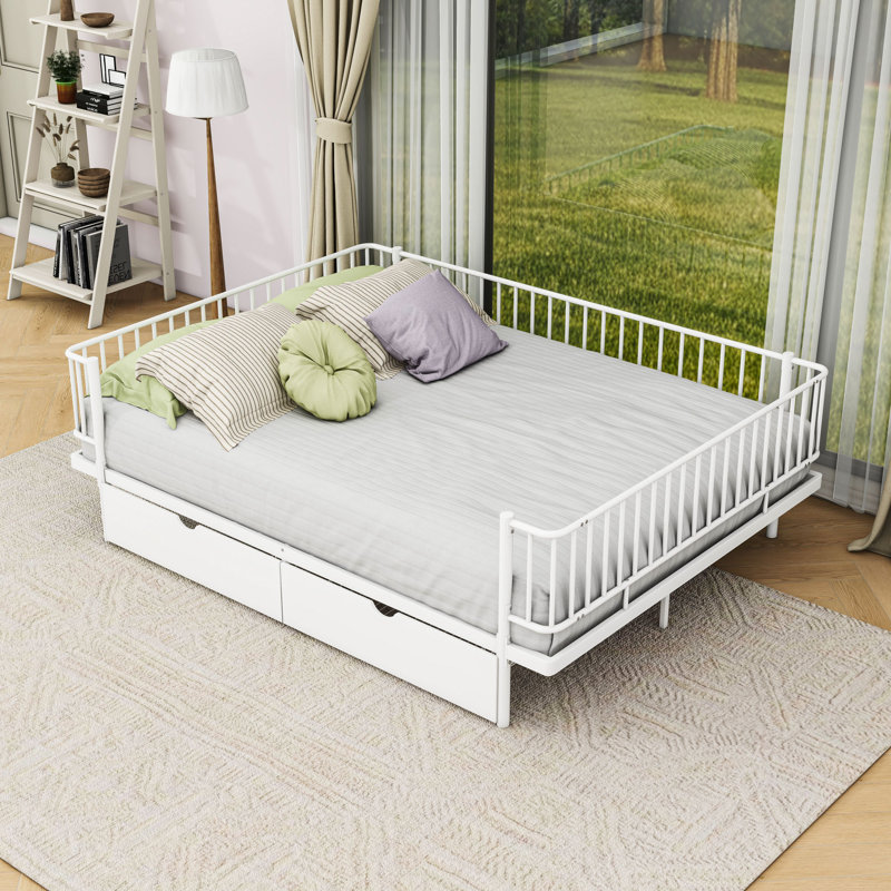 Lit plateforme avec tiroirs de rangement, White, Queen