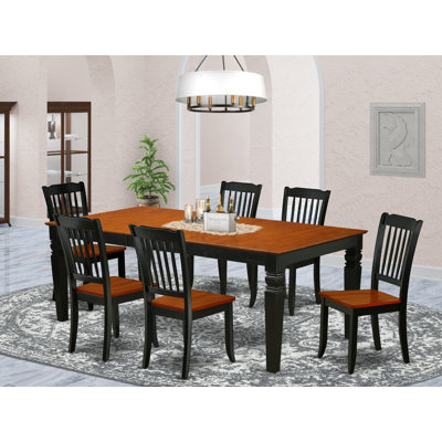 Ensemble de mobilier de salle à manger 7 pièces composé d'une table rectangulaire en bois avec feuille papillon et 6 chaises de cuisine, noir et cerise