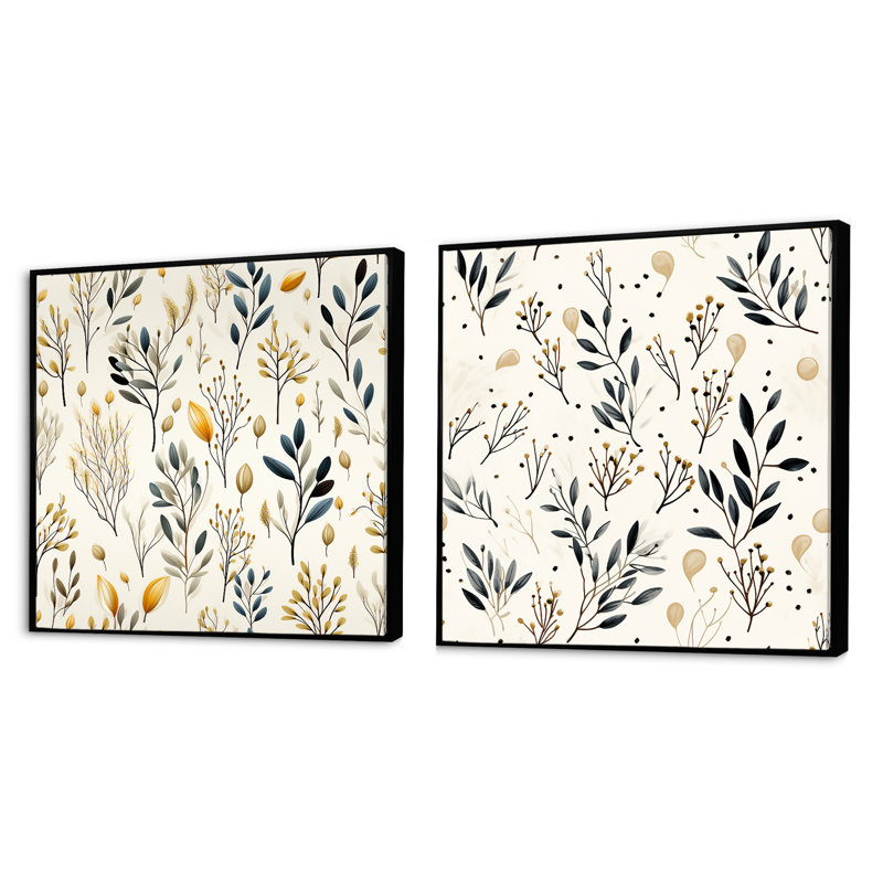 Ensemble de 2 collages carrés Swaffham - Floral & Botanicals, Cadre flottant noir, H 36 po x l 73 po