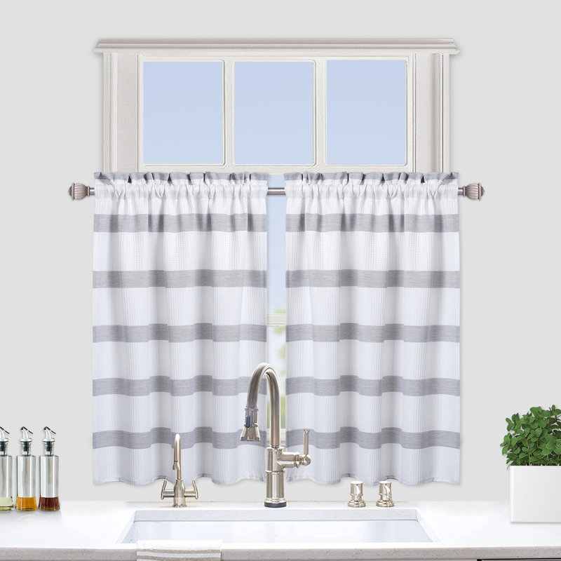 Cantonnière de cuisine, cantonnière rayée teinte en fil pour passe-tringle de salle de bain, gris, L 36 po x L 30 po