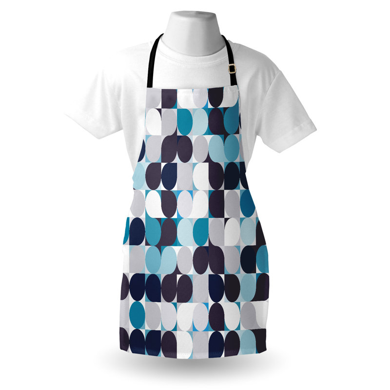 East Urban Home Abstract Apron Unisex, Retro Circles Squares, Adult Size, Brown Grey Teal White