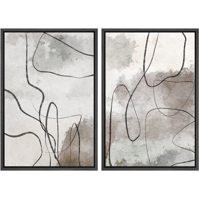 Grunge, aquarelle, paysage, formes abstraites, illustrations, art moderne, décor nordique, Noir, H 36 po x l 48 po