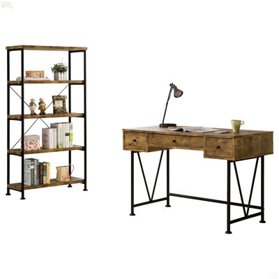 Rustic Nutmeg 2-Piece Computer Desk And Bookcase