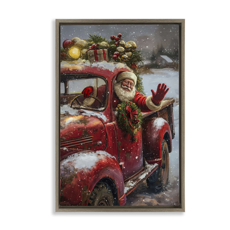 «Santa Waving Hello» par Imagine It Images, Cadre flottant orme Montalcino, H 25 po x l 17 po