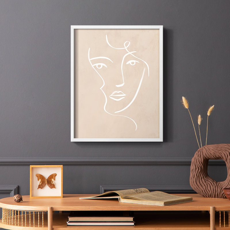 «Curly Face I», reproduction encadrée - bois massif, Blanc, H 28 po x l 22 po