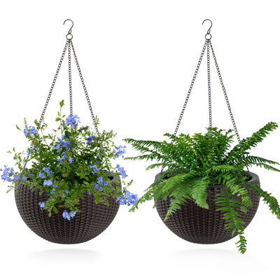 13.4 Inch Brown Hanging Self-Watering Planter Pack Of Two, Large Capacity, Root-Rot , Indoor And Balcony Decor Facet 2, Suitable For Decoration
