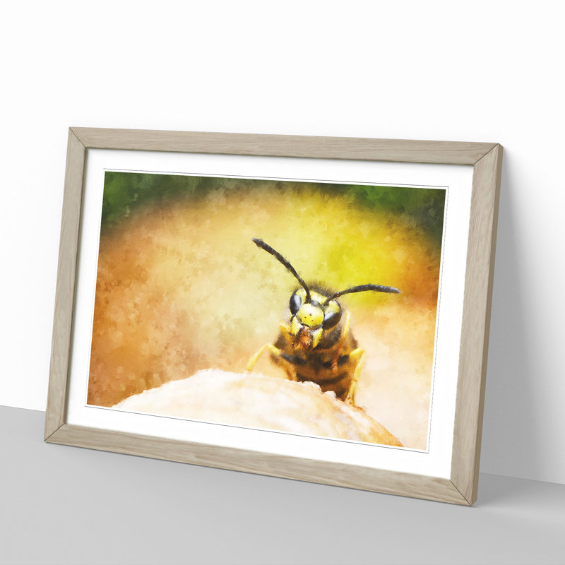 Wasp Painting - Picture Frame Graphic Art, 27cm H x 36cm W x 2cm D, Oak
