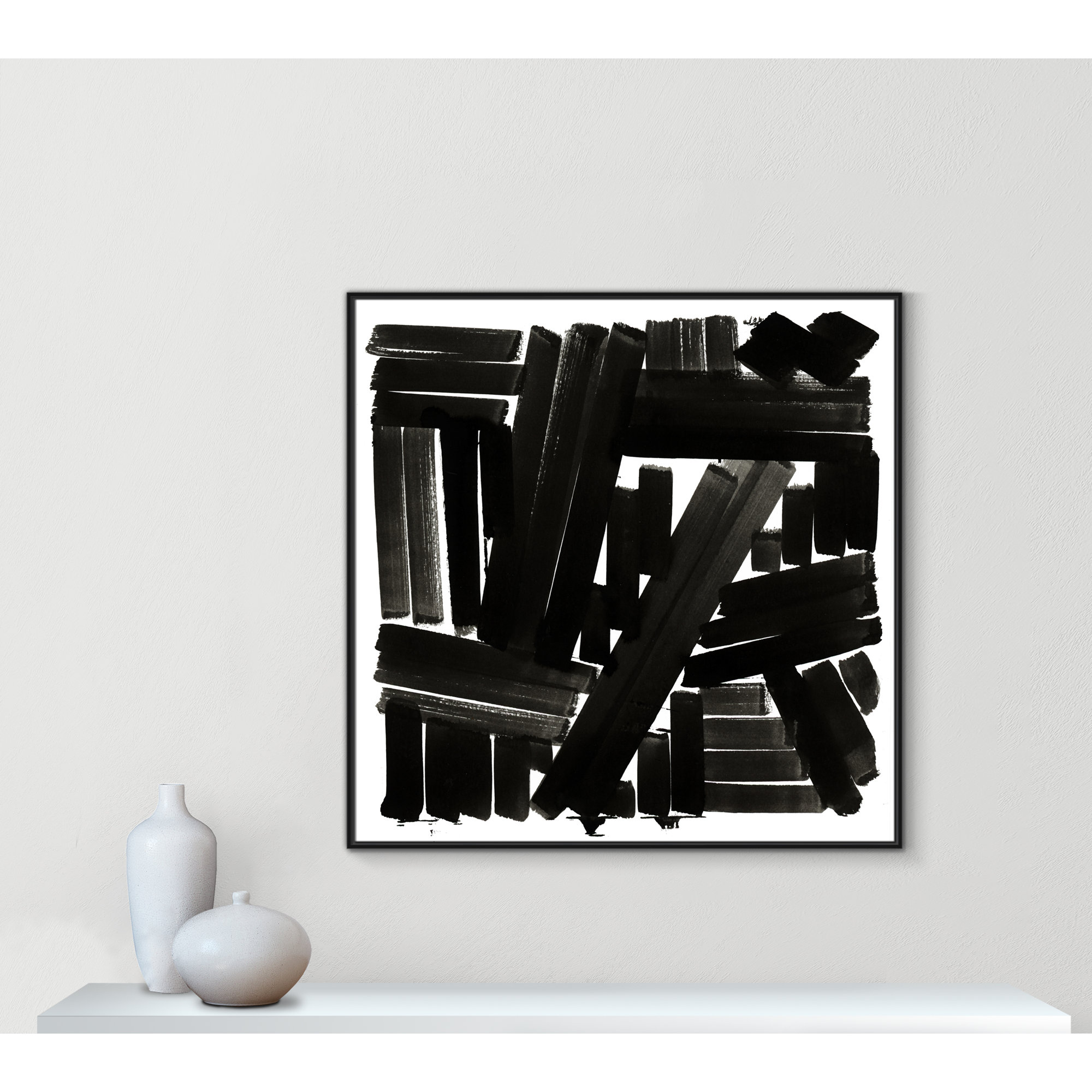 Shape of Song I by Cartissi - Floater Frame Painting on Canvas, Black Framed, 46.5" H x 46.5" W x 2" D